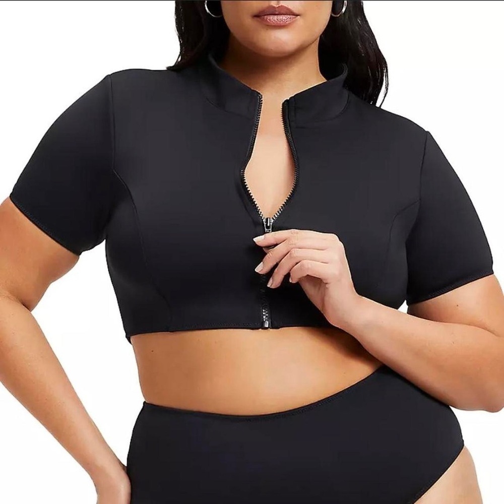 NWT Good American Black Zip-Up Crop Top Size 3